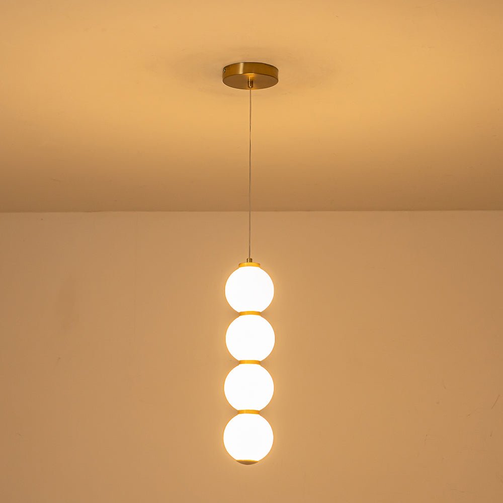 Modern Brass 4-Sphere Abacus LED Pendant Light: Dimmable, Height-Adjustable, Frosted Glass