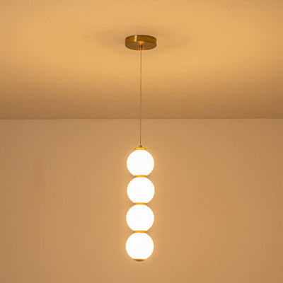 Modern Brass 4-Sphere Abacus LED Pendant Light: Dimmable, Height-Adjustable, Frosted Glass
