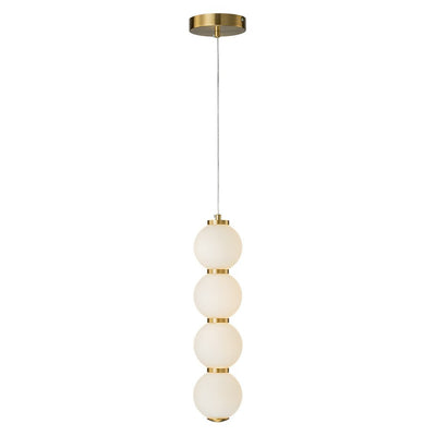 Modern Brass 4-Sphere Abacus LED Pendant Light: Dimmable, Height-Adjustable, Frosted Glass
