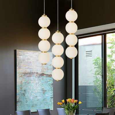 Modern Brass 4-Sphere Abacus LED Pendant Light: Dimmable, Height-Adjustable, Frosted Glass
