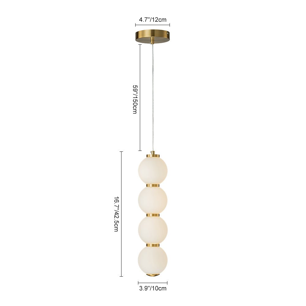 Modern Brass 4-Sphere Abacus LED Pendant Light: Dimmable, Height-Adjustable, Frosted Glass