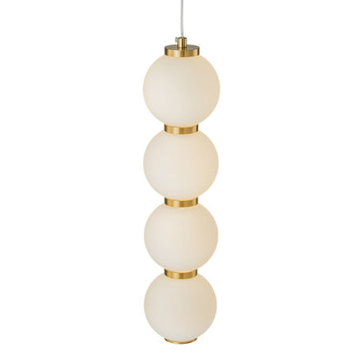 Modern Brass 4-Sphere Abacus LED Pendant Light: Dimmable, Height-Adjustable, Frosted Glass