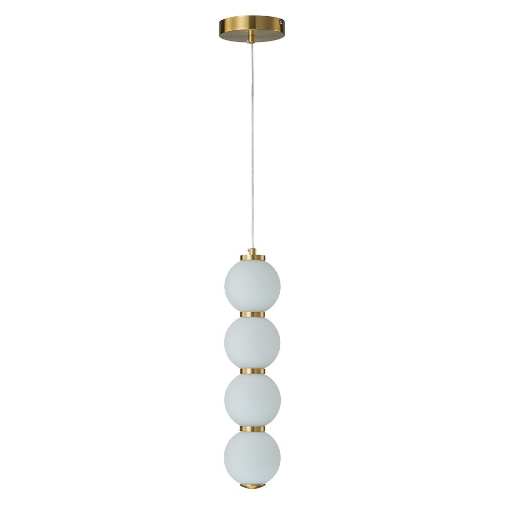 Modern Brass 4-Sphere Abacus LED Pendant Light: Dimmable, Height-Adjustable, Frosted Glass