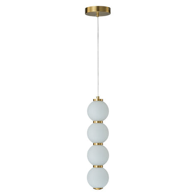 Modern Brass 4-Sphere Abacus LED Pendant Light: Dimmable, Height-Adjustable, Frosted Glass