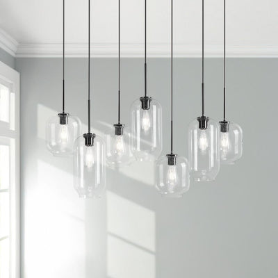 Elegant 7-Light Modern Cluster Pendant Chandelier with Hand-Blown Clear Glass Shades