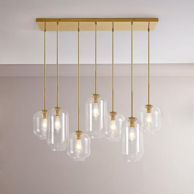 Elegant 7-Light Modern Cluster Pendant Chandelier with Hand-Blown Clear Glass Shades