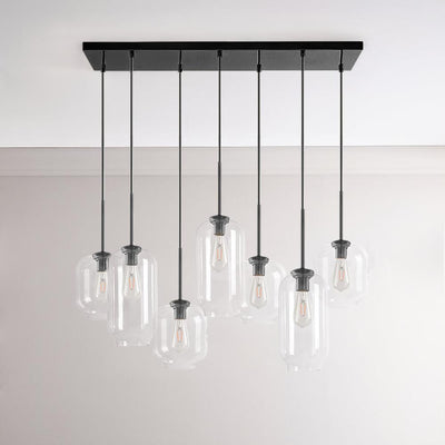 Elegant 7-Light Modern Cluster Pendant Chandelier with Hand-Blown Clear Glass Shades