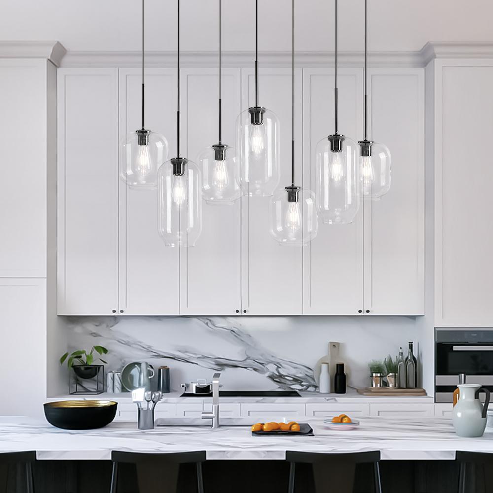 Elegant 7-Light Modern Cluster Pendant Chandelier with Hand-Blown Clear Glass Shades