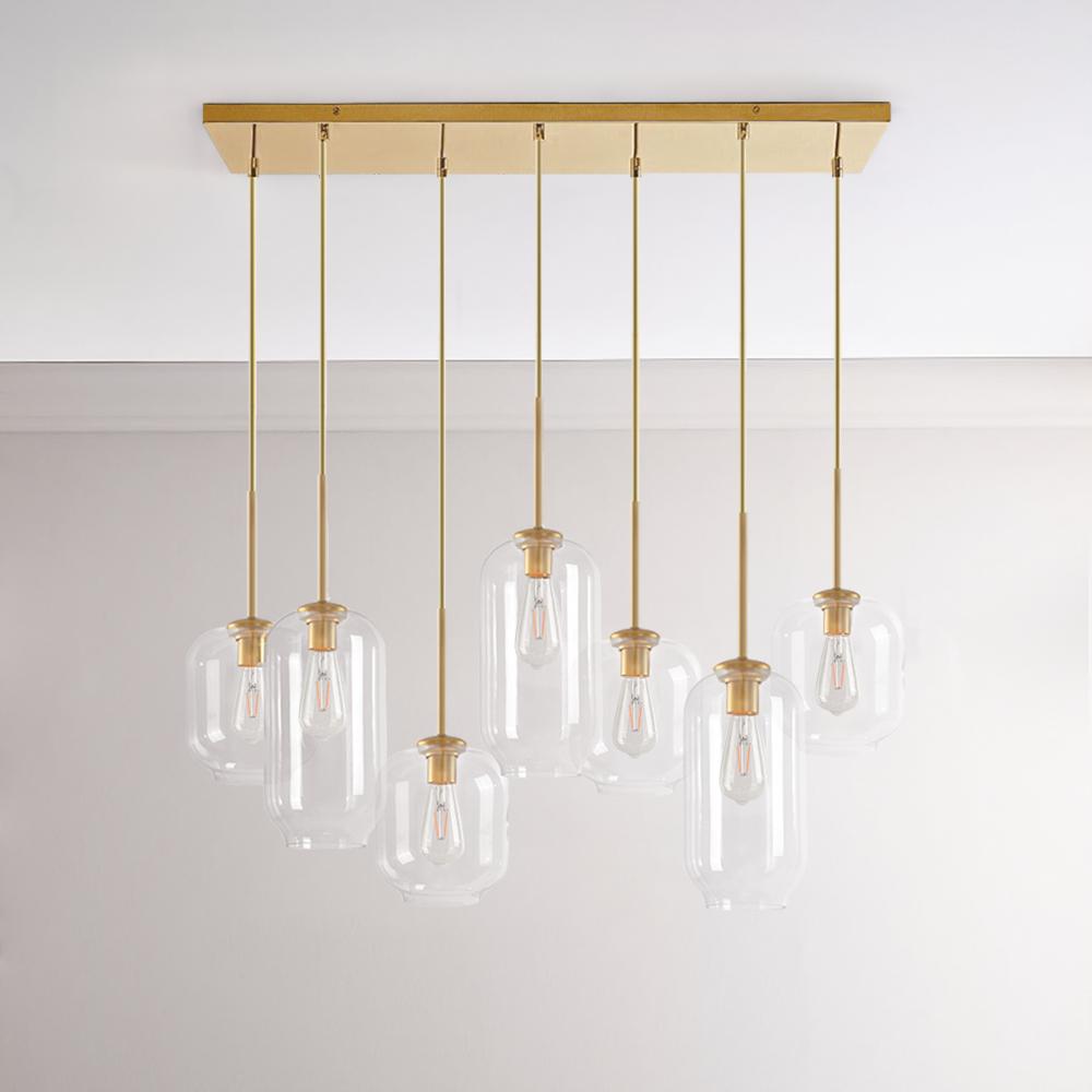 Elegant 7-Light Modern Cluster Pendant Chandelier with Hand-Blown Clear Glass Shades