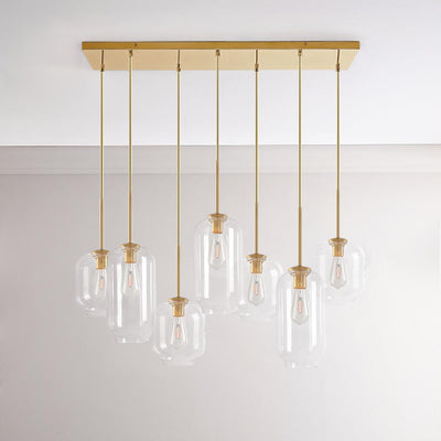 Elegant 7-Light Modern Cluster Pendant Chandelier with Hand-Blown Clear Glass Shades