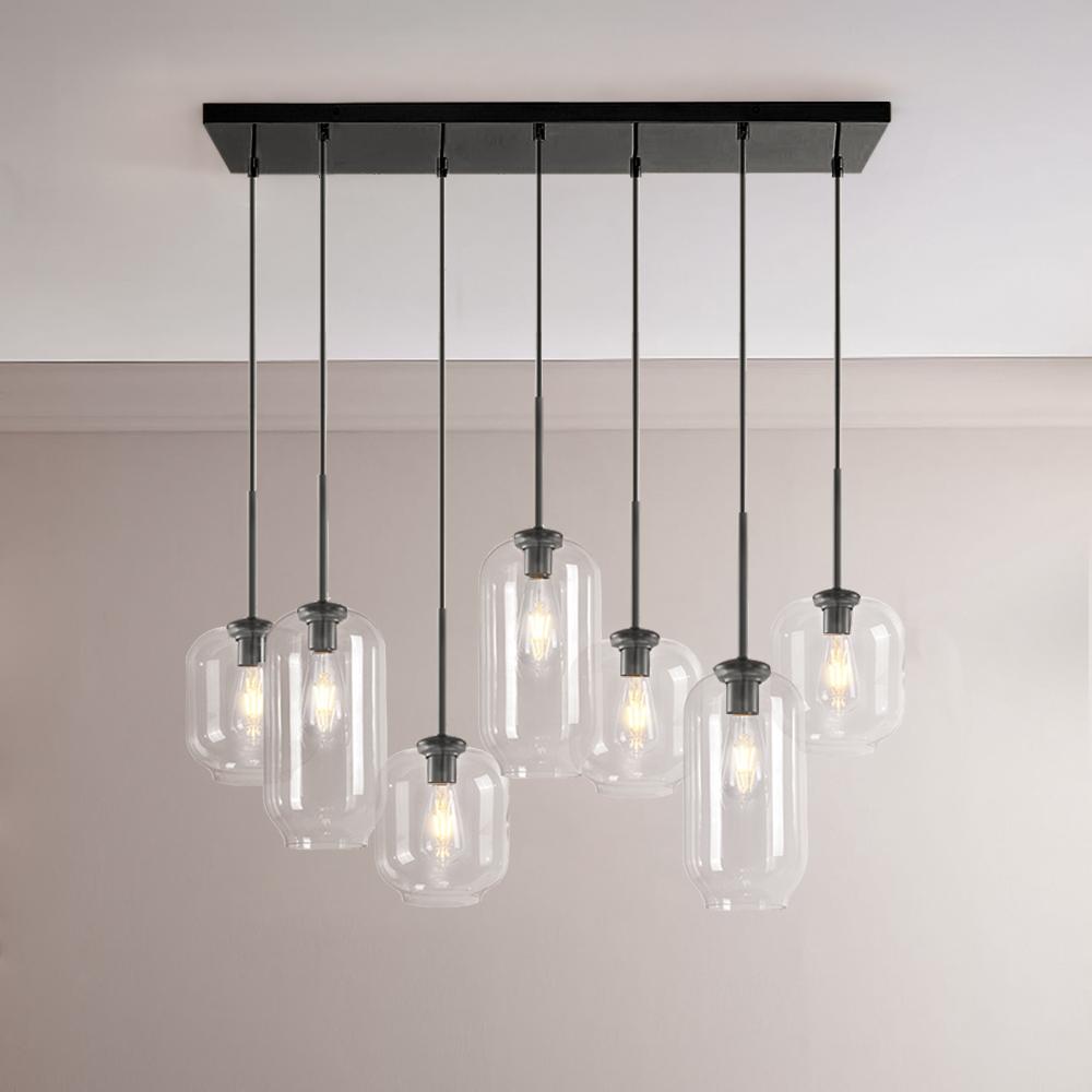 Elegant 7-Light Modern Cluster Pendant Chandelier with Hand-Blown Clear Glass Shades