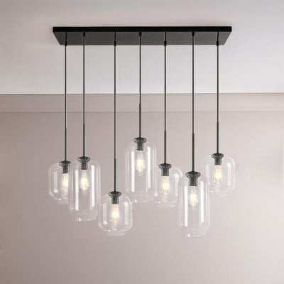 Elegant 7-Light Modern Cluster Pendant Chandelier with Hand-Blown Clear Glass Shades