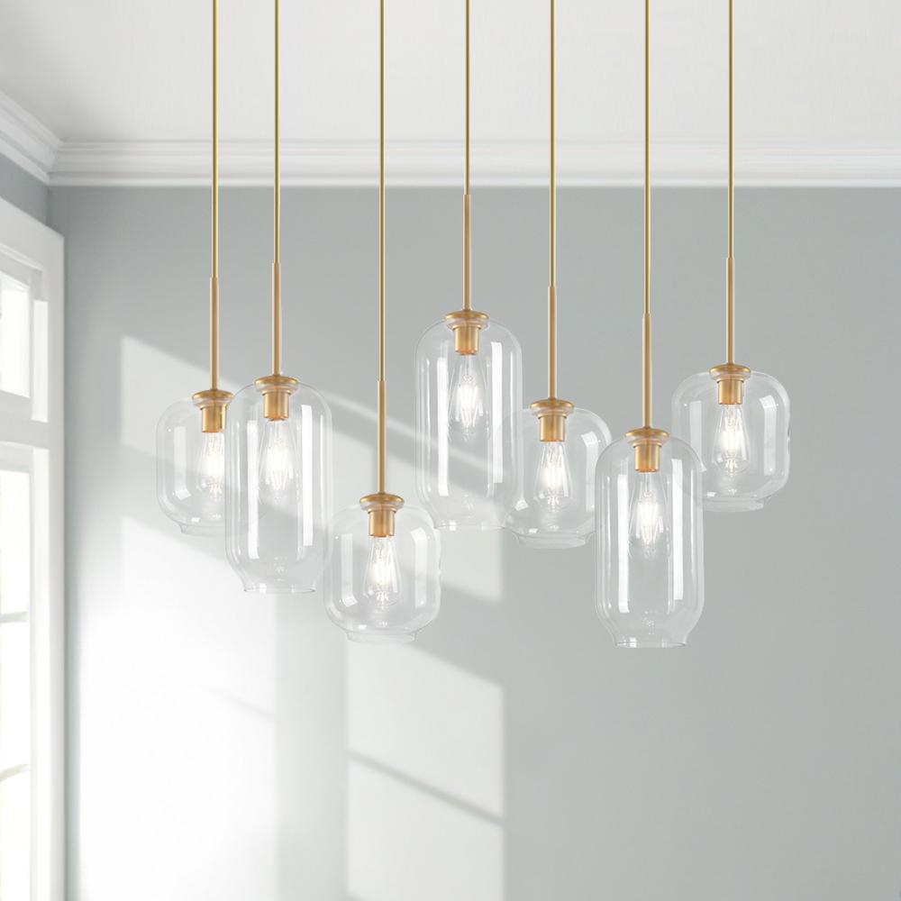 Elegant 7-Light Modern Cluster Pendant Chandelier with Hand-Blown Clear Glass Shades