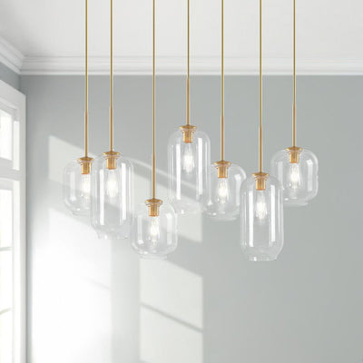 Elegant 7-Light Modern Cluster Pendant Chandelier with Hand-Blown Clear Glass Shades