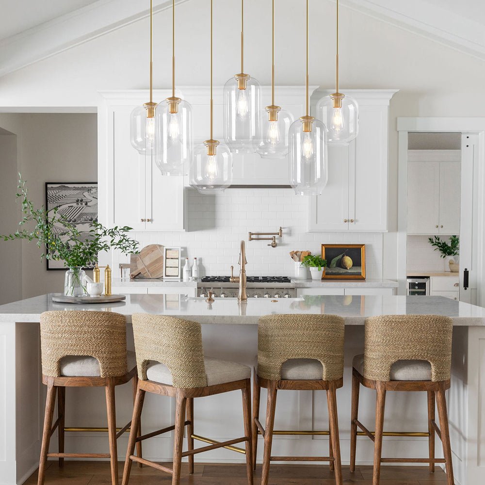 Elegant 7-Light Modern Cluster Pendant Chandelier with Hand-Blown Clear Glass Shades