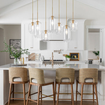 Elegant 7-Light Modern Cluster Pendant Chandelier with Hand-Blown Clear Glass Shades