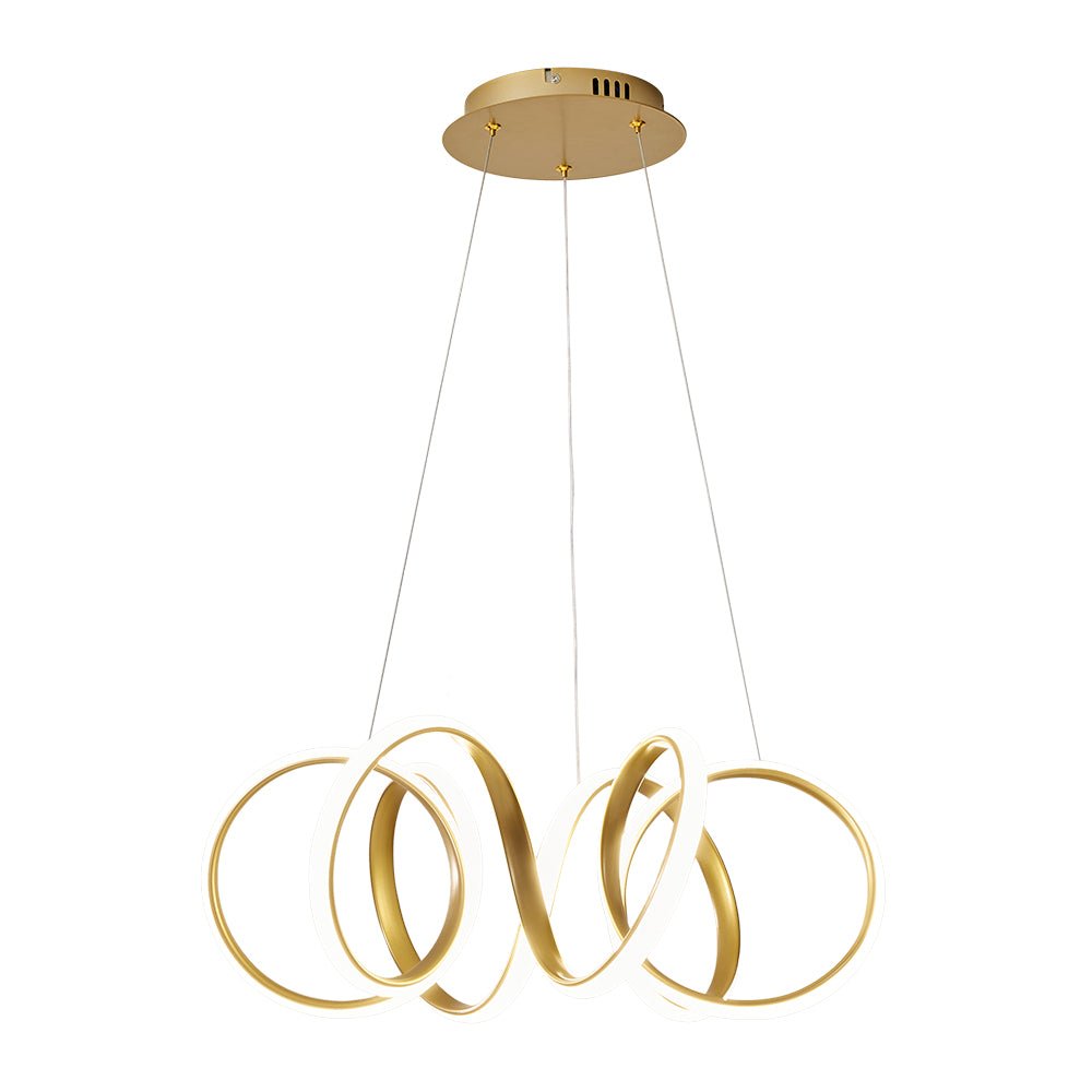 Modern Dimmable LED Curvy Loop Pendant Light, Adjustable Height Ribbon Design, Gold/Black