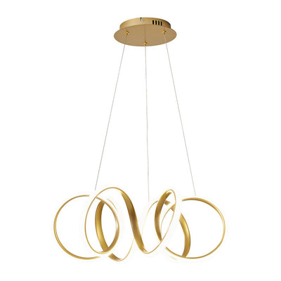 Modern Dimmable LED Curvy Loop Pendant Light, Adjustable Height Ribbon Design, Gold/Black