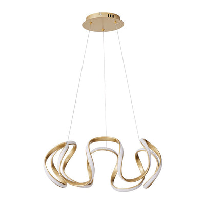 Modern Dimmable LED Curvy Loop Pendant Light, Adjustable Height Ribbon Design, Gold/Black