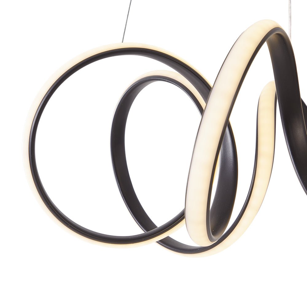 Modern Dimmable LED Curvy Loop Pendant Light, Adjustable Height Ribbon Design, Gold/Black
