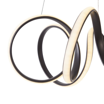Modern Dimmable LED Curvy Loop Pendant Light, Adjustable Height Ribbon Design, Gold/Black