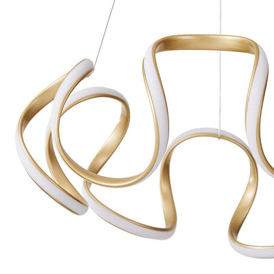 Modern Dimmable LED Curvy Loop Pendant Light, Adjustable Height Ribbon Design, Gold/Black
