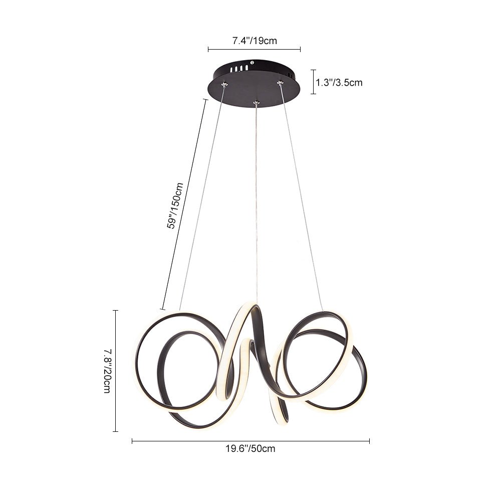 Modern Dimmable LED Curvy Loop Pendant Light, Adjustable Height Ribbon Design, Gold/Black
