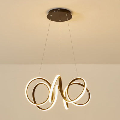 Modern Dimmable LED Curvy Loop Pendant Light, Adjustable Height Ribbon Design, Gold/Black