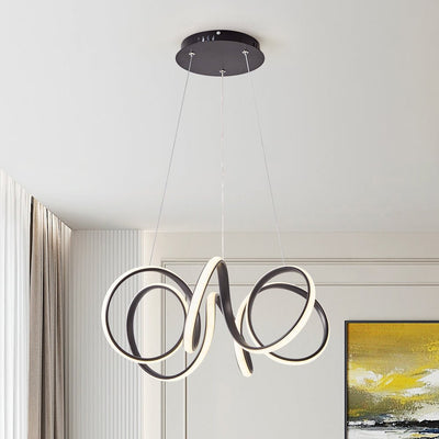 Modern Dimmable LED Curvy Loop Pendant Light, Adjustable Height Ribbon Design, Gold/Black