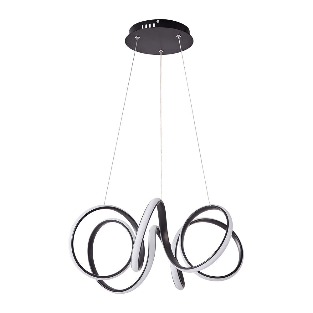 Modern Dimmable LED Curvy Loop Pendant Light, Adjustable Height Ribbon Design, Gold/Black