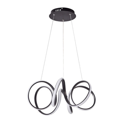 Modern Dimmable LED Curvy Loop Pendant Light, Adjustable Height Ribbon Design, Gold/Black