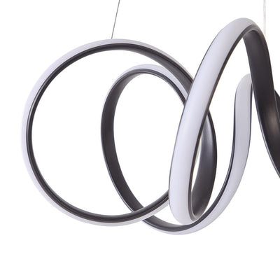 Modern Dimmable LED Curvy Loop Pendant Light, Adjustable Height Ribbon Design, Gold/Black