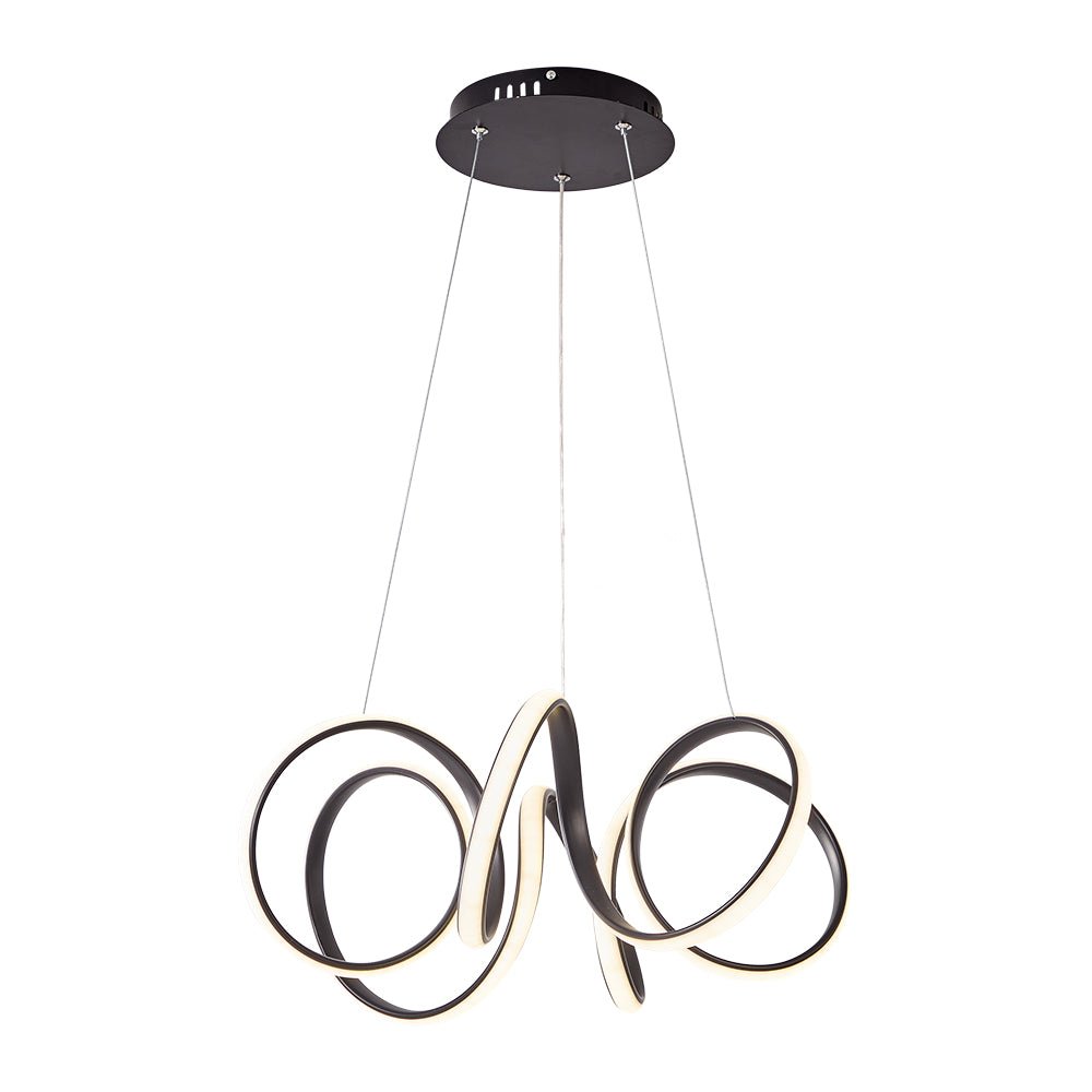 Modern Dimmable LED Curvy Loop Pendant Light, Adjustable Height Ribbon Design, Gold/Black