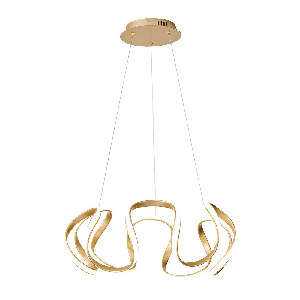 Modern Dimmable LED Curvy Loop Pendant Light, Adjustable Height Ribbon Design, Gold/Black