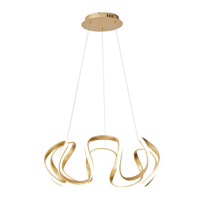 Modern Dimmable LED Curvy Loop Pendant Light, Adjustable Height Ribbon Design, Gold/Black