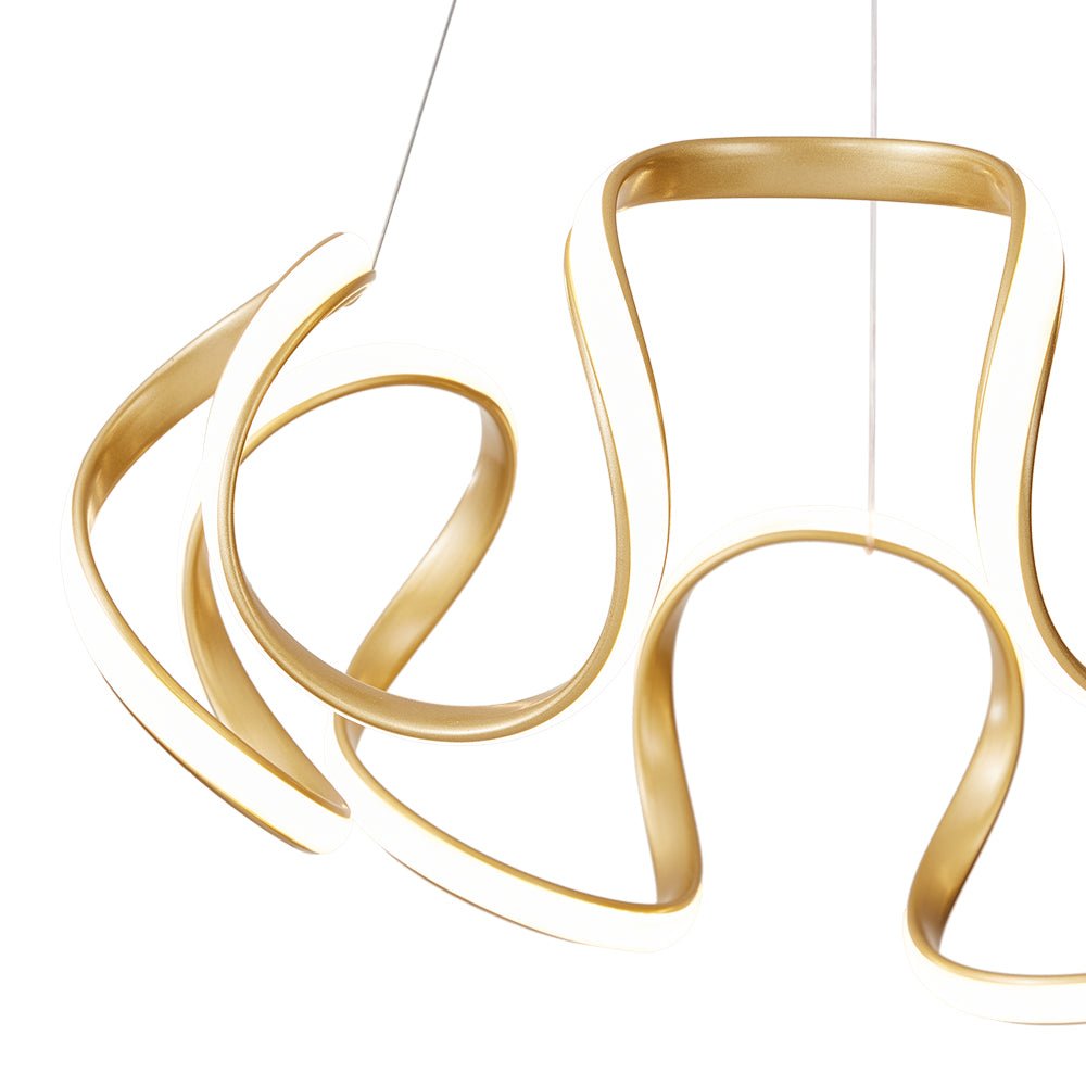 Modern Dimmable LED Curvy Loop Pendant Light, Adjustable Height Ribbon Design, Gold/Black