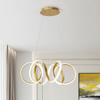 Modern Dimmable LED Curvy Loop Pendant Light, Adjustable Height Ribbon Design, Gold/Black