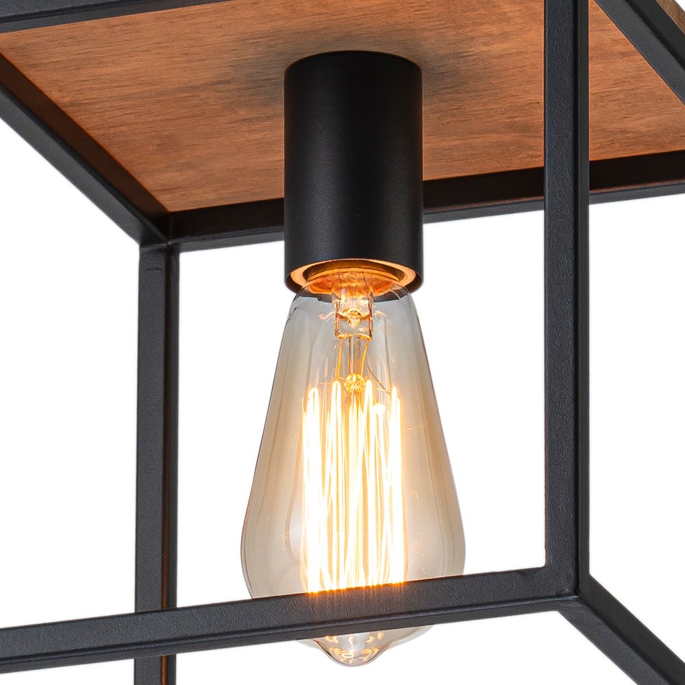 Modern Farmhouse 1-Light Square Cage Mini Pendant, Matte Black Wood Finish