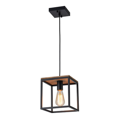 Modern Farmhouse 1-Light Square Cage Mini Pendant, Matte Black Wood Finish