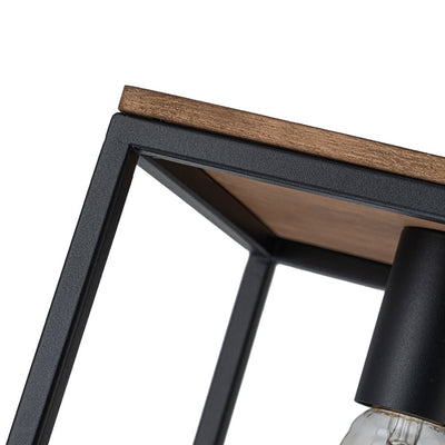Modern Farmhouse 1-Light Square Cage Mini Pendant, Matte Black Wood Finish