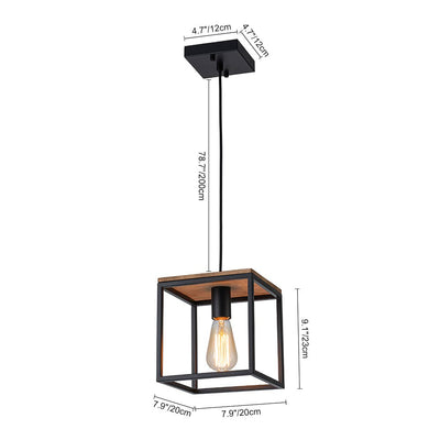 Modern Farmhouse 1-Light Square Cage Mini Pendant, Matte Black Wood Finish