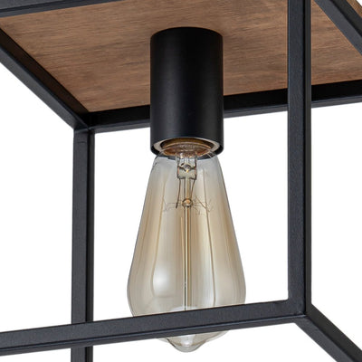 Modern Farmhouse 1-Light Square Cage Mini Pendant, Matte Black Wood Finish