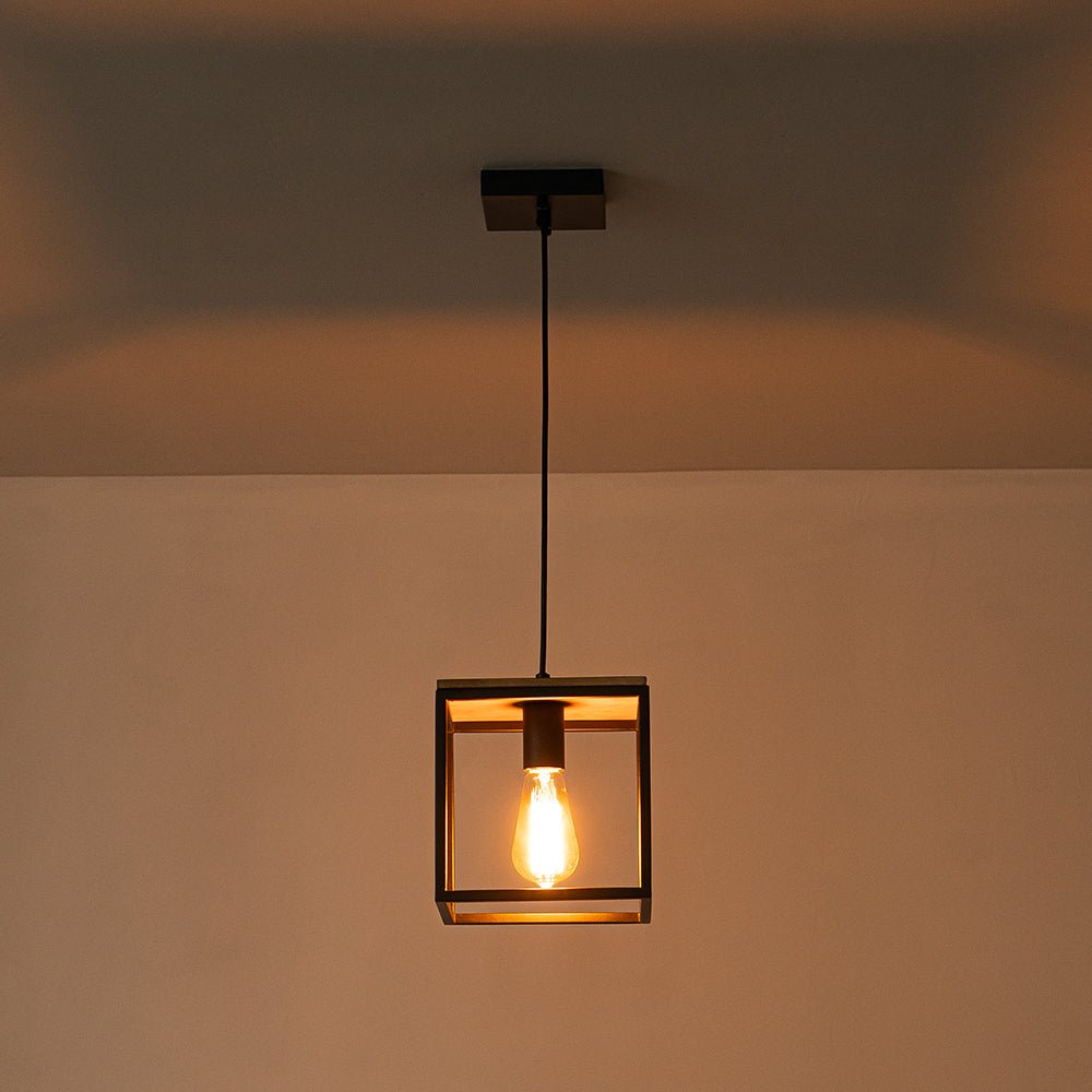 Modern Farmhouse 1-Light Square Cage Mini Pendant, Matte Black Wood Finish