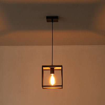Modern Farmhouse 1-Light Square Cage Mini Pendant, Matte Black Wood Finish