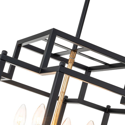 Modern Farmhouse Square Lantern Pendant, 4-Light E12, Matte Black & Gold