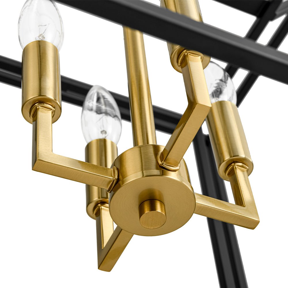 Modern Farmhouse 4-Light Square Lantern Tiered Chandelier, Black Gold Finish
