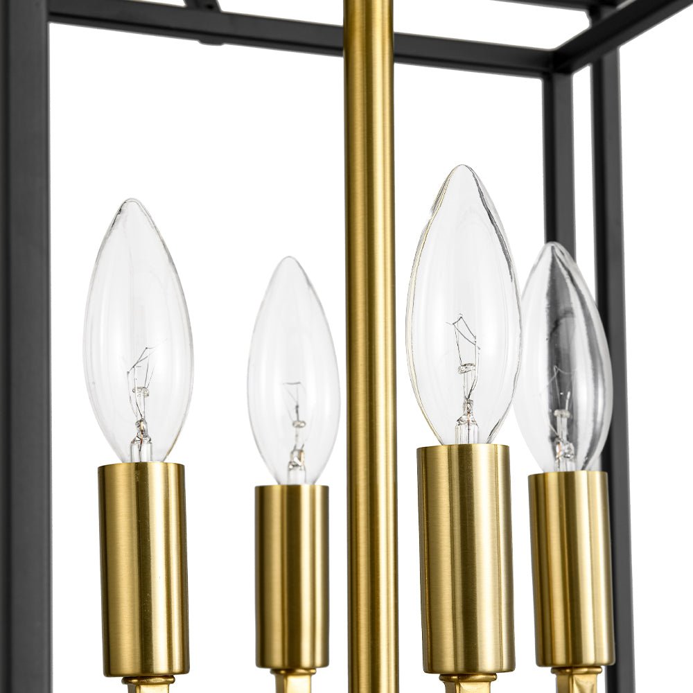 Modern Farmhouse 4-Light Square Lantern Tiered Chandelier, Black Gold Finish
