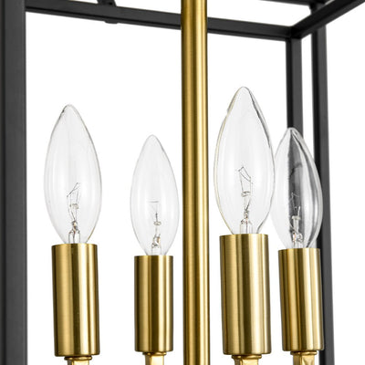 Modern Farmhouse 4-Light Square Lantern Tiered Chandelier, Black Gold Finish