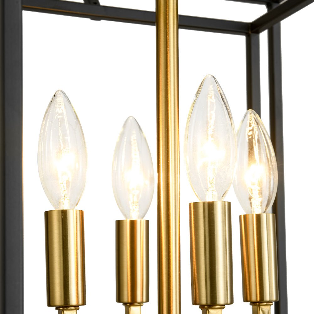 Modern Farmhouse 4-Light Square Lantern Tiered Chandelier, Black Gold Finish