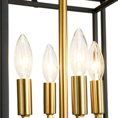 Modern Farmhouse 4-Light Square Lantern Tiered Chandelier, Black Gold Finish
